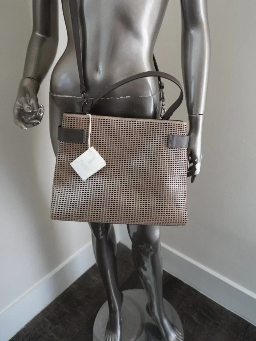 Brunello Cucinelli Essence Bag Brown Metallic Top Handle Monili Crossbody New